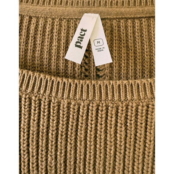 Pact 100% Organic Cotton Women’s Ribbed Fisherman Caramel Brown Sweater Size M - Picture 3 of 6